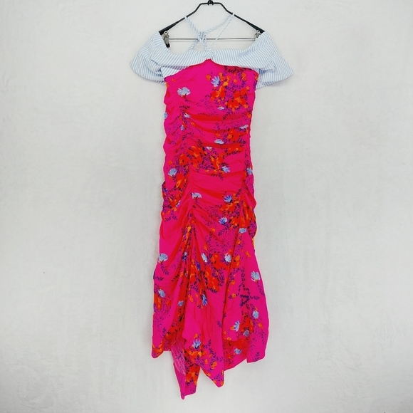 New Tanya Taylor Virginia Off the Shoulder Pink Aymmetric Floral Dress P6428 - Picture 2 of 11